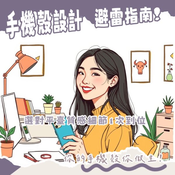 線上客製化手機殼設計預覽圖，展現個性化照片與文字的防摔、透明款式，輕鬆在家完成訂製。