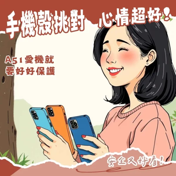 三星Galaxy A51手機殼選購指南,涵蓋空壓殼、TPU軟殼、翻蓋皮套等高CP值防摔保護殼種類與挑選細節。