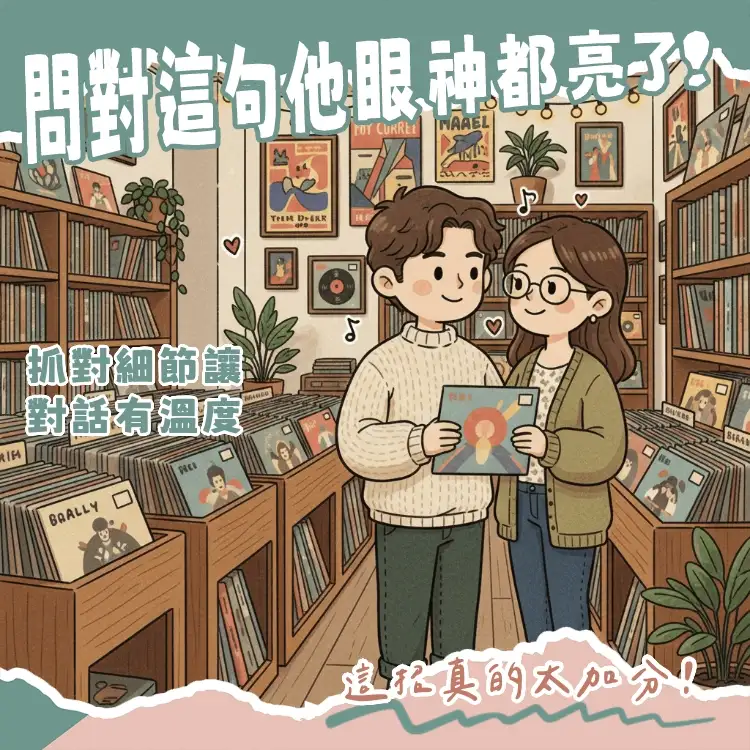 約會話題指南與聊天技巧，包含F.O.R.D原則圖解及情侶快樂約會情境。